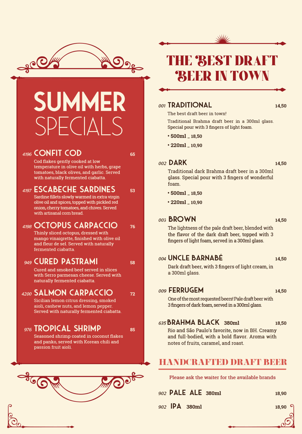 Cardápio em Português