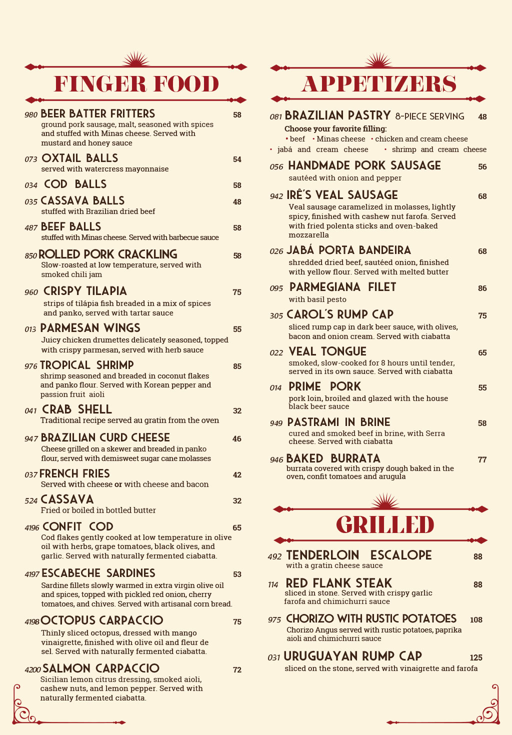 Cardápio em Português