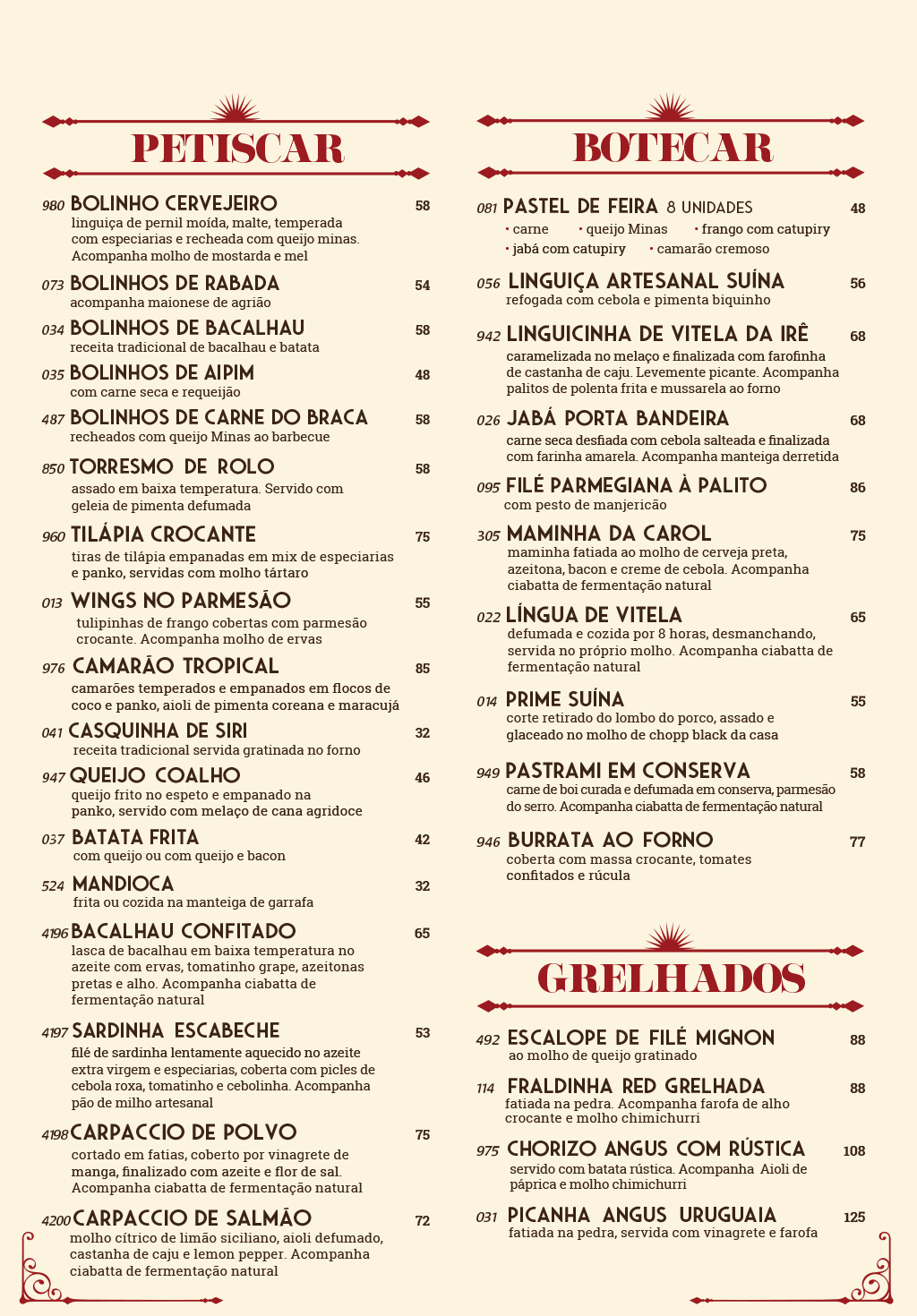 Cardápio em Português