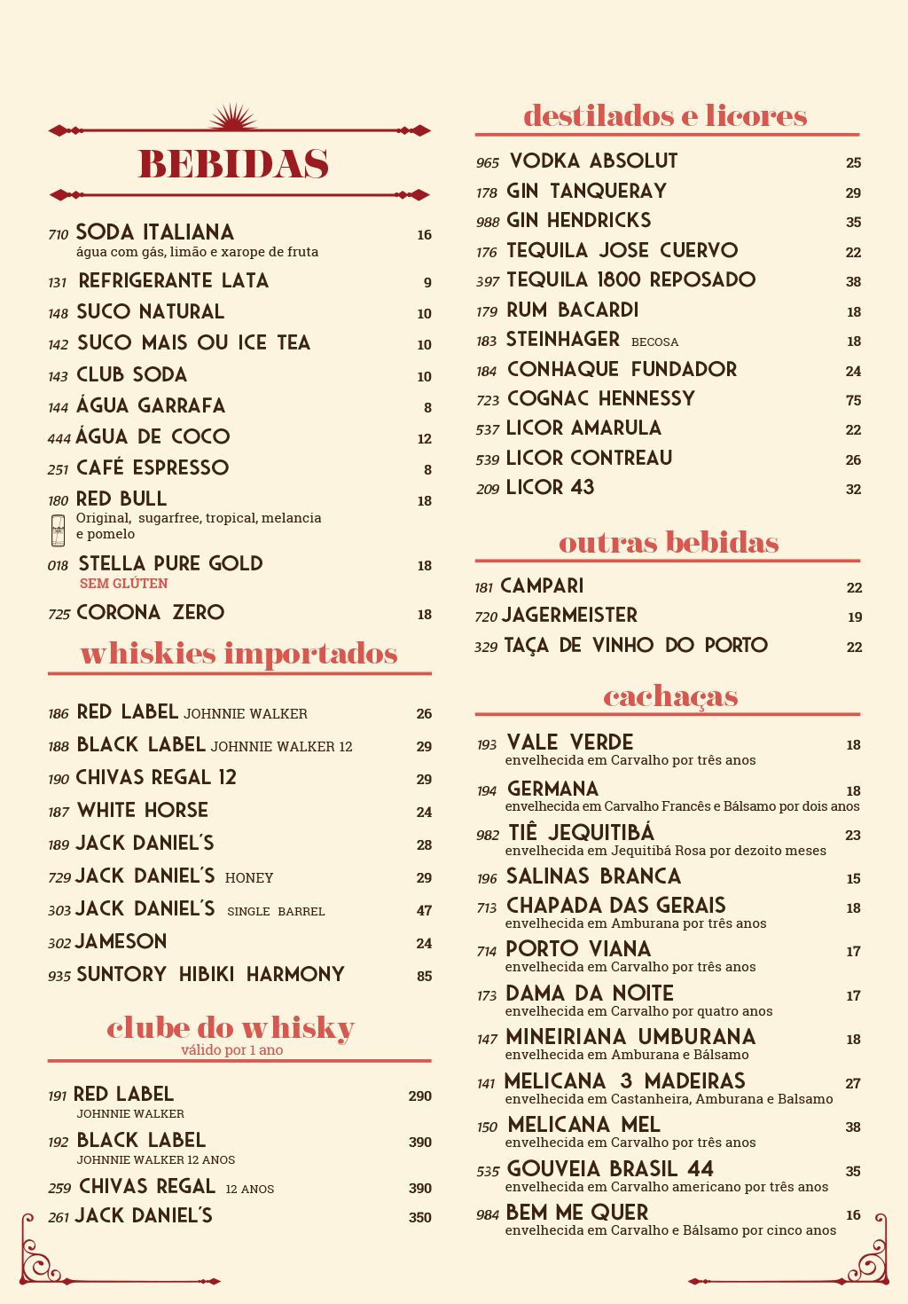 Cardápio em Português