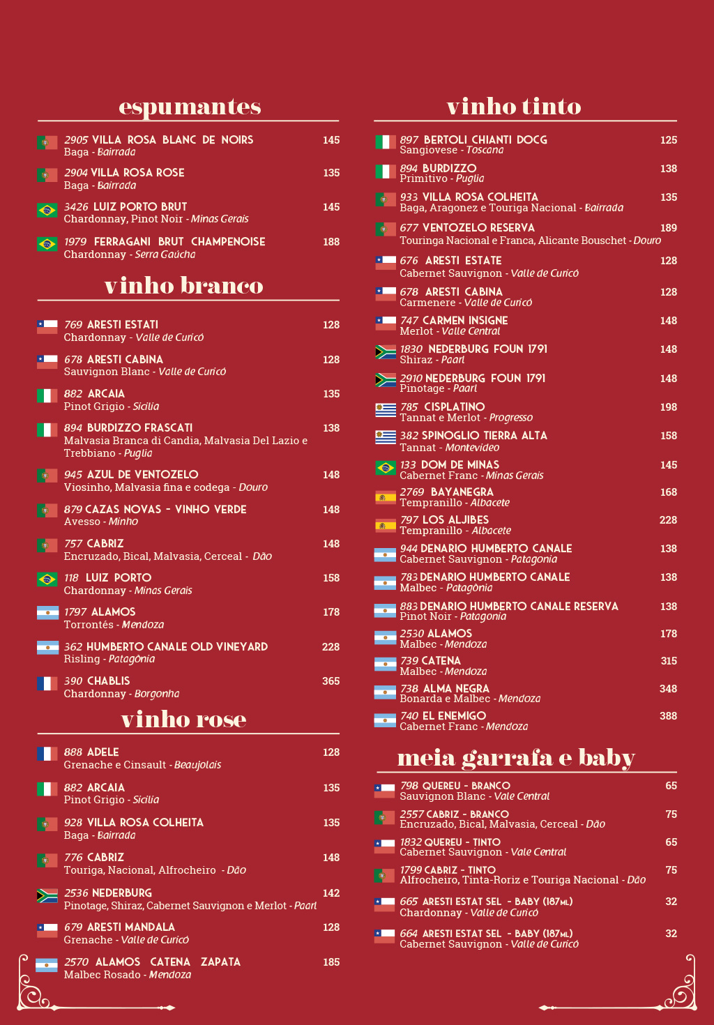 Cardápio em Português