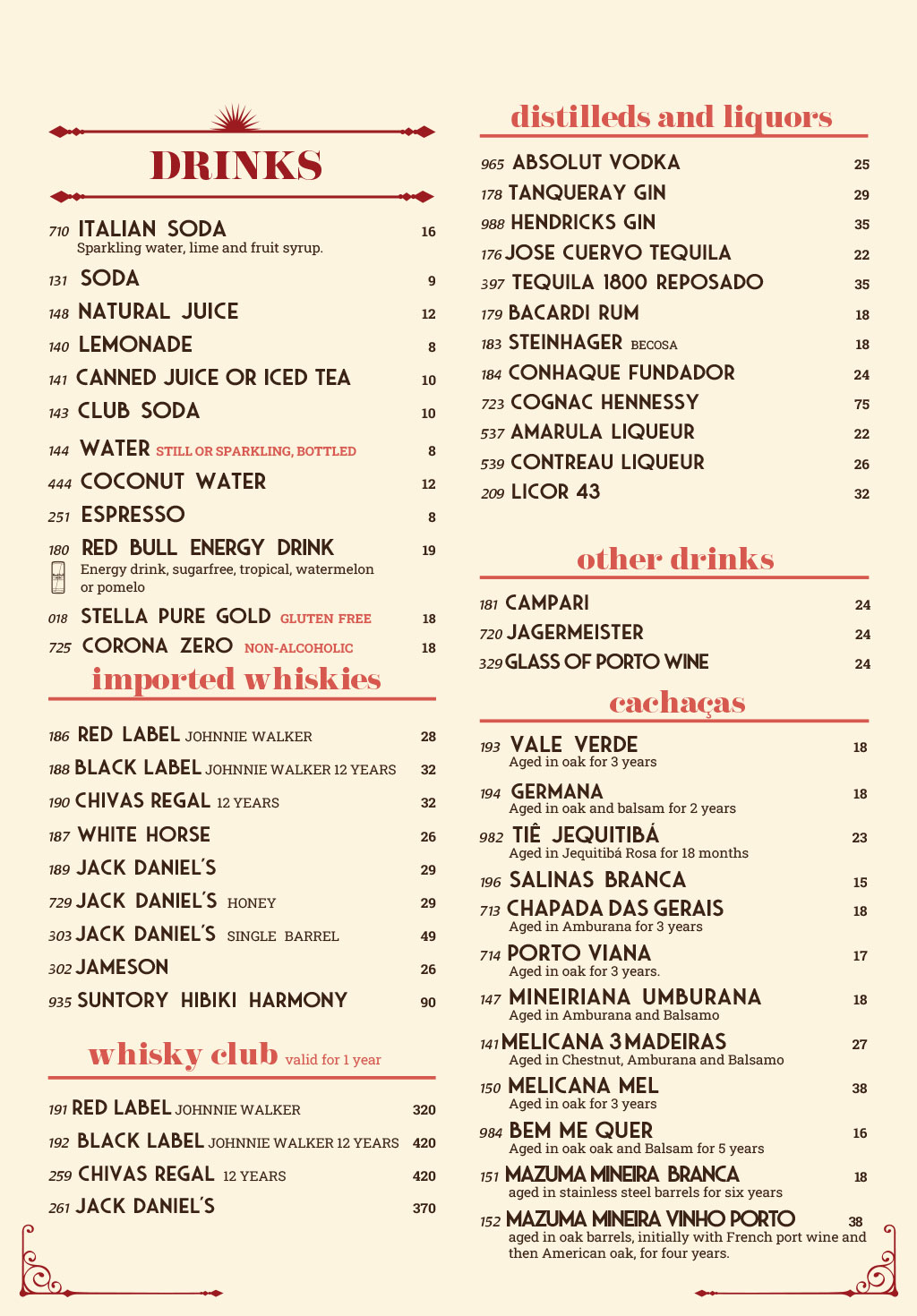 Cardápio em Português