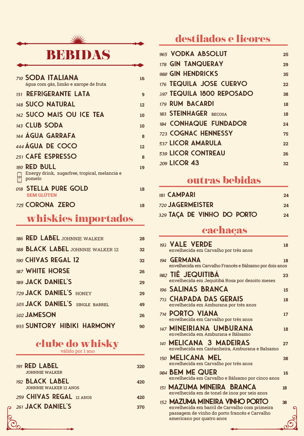 Cardápio em Português