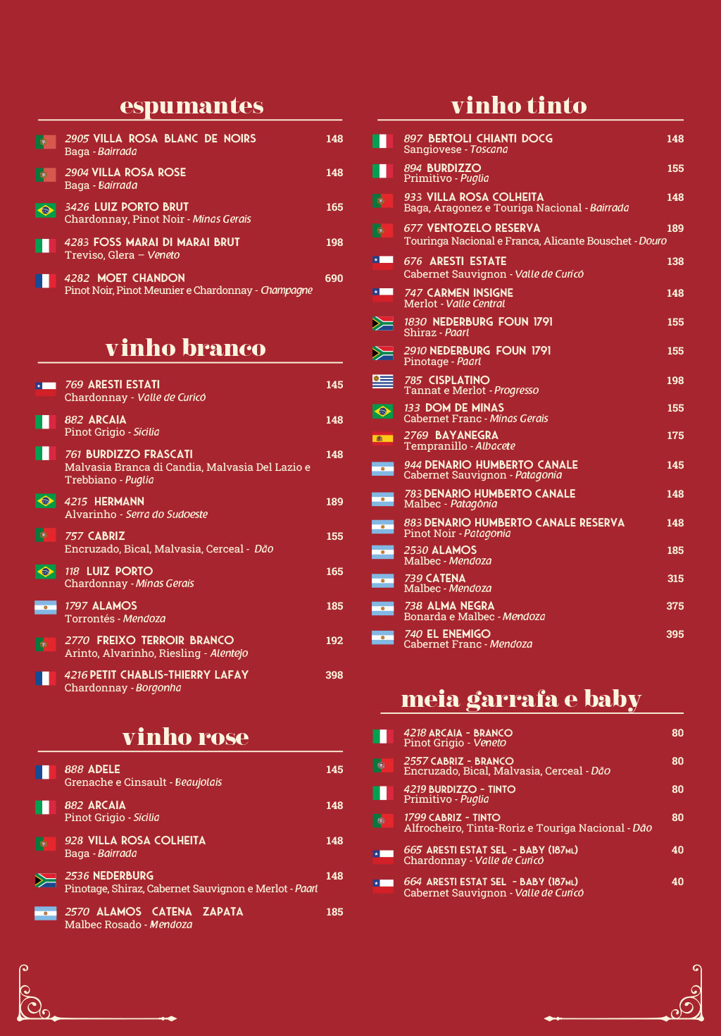 Cardápio em Português