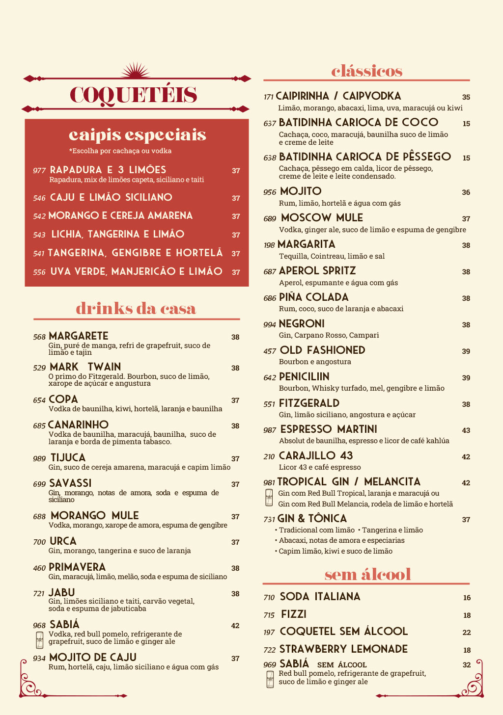 Cardápio em Português