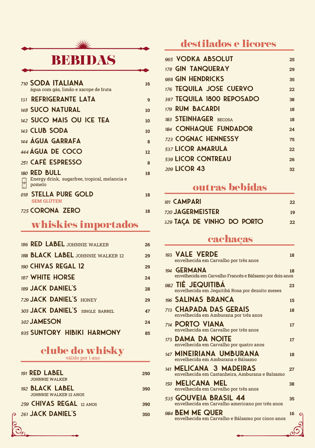 Cardápio em Português
