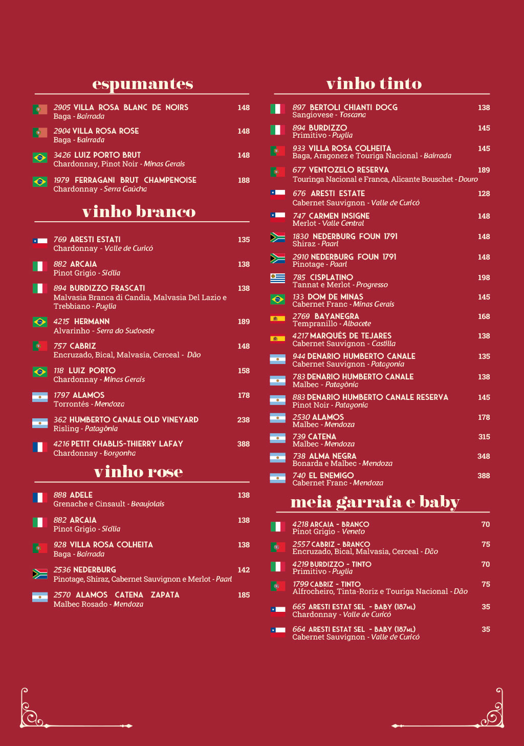 Cardápio em Português