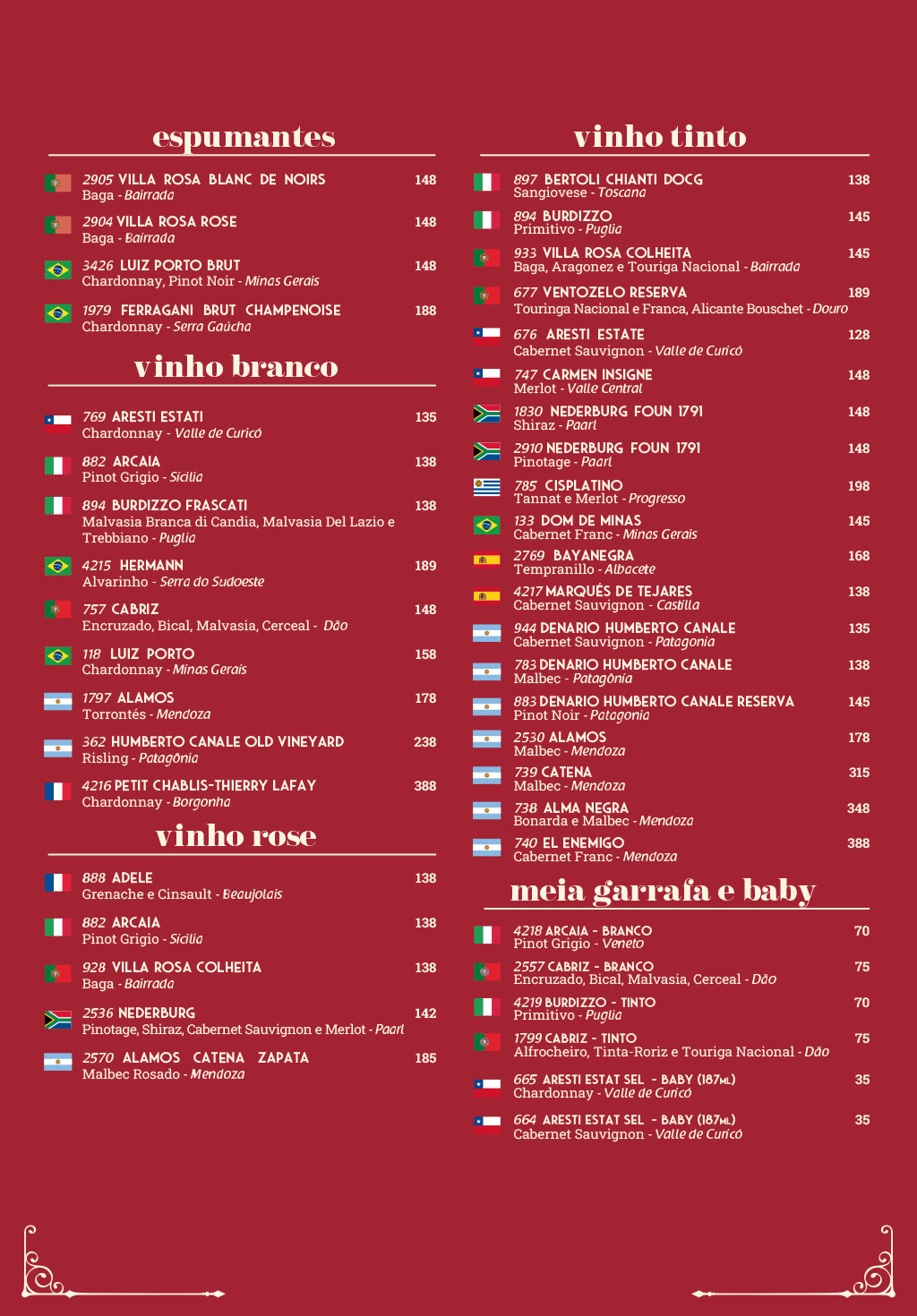 Cardápio em Português